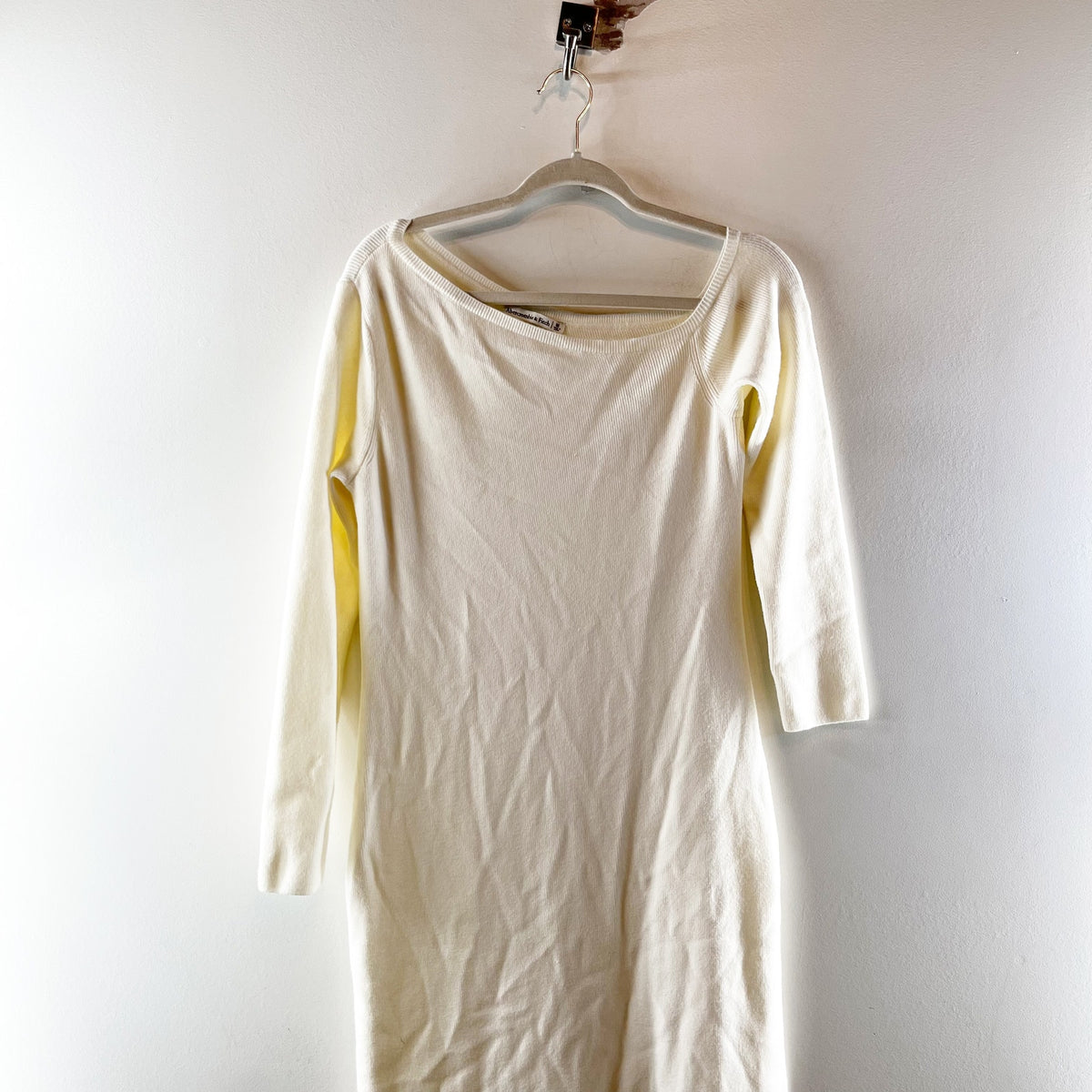 Abercrombie One Shoulder Asymmetrical Long Sleeve Maxi Sweater Dress Cream Med