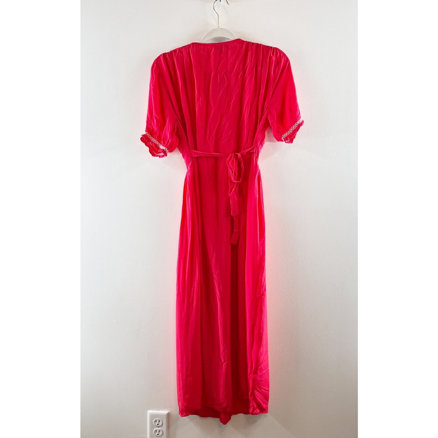 J. Crew Smocked-Trim Short Sleeve Midi Slip Dress in Crepe De Chine Red 6