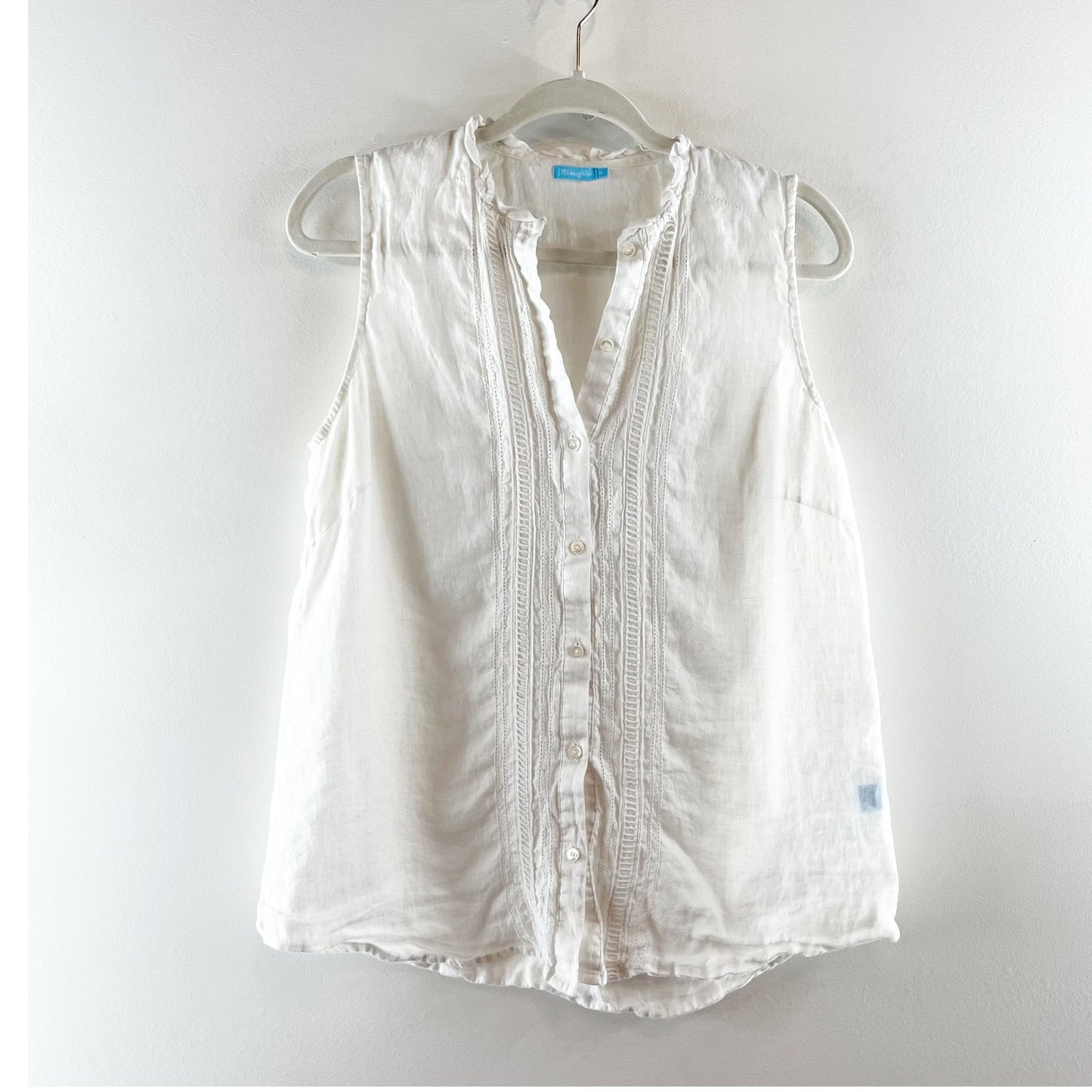 J. McLaughlin Sleeveless Linen Button Up Blouse Tank Top White Medium