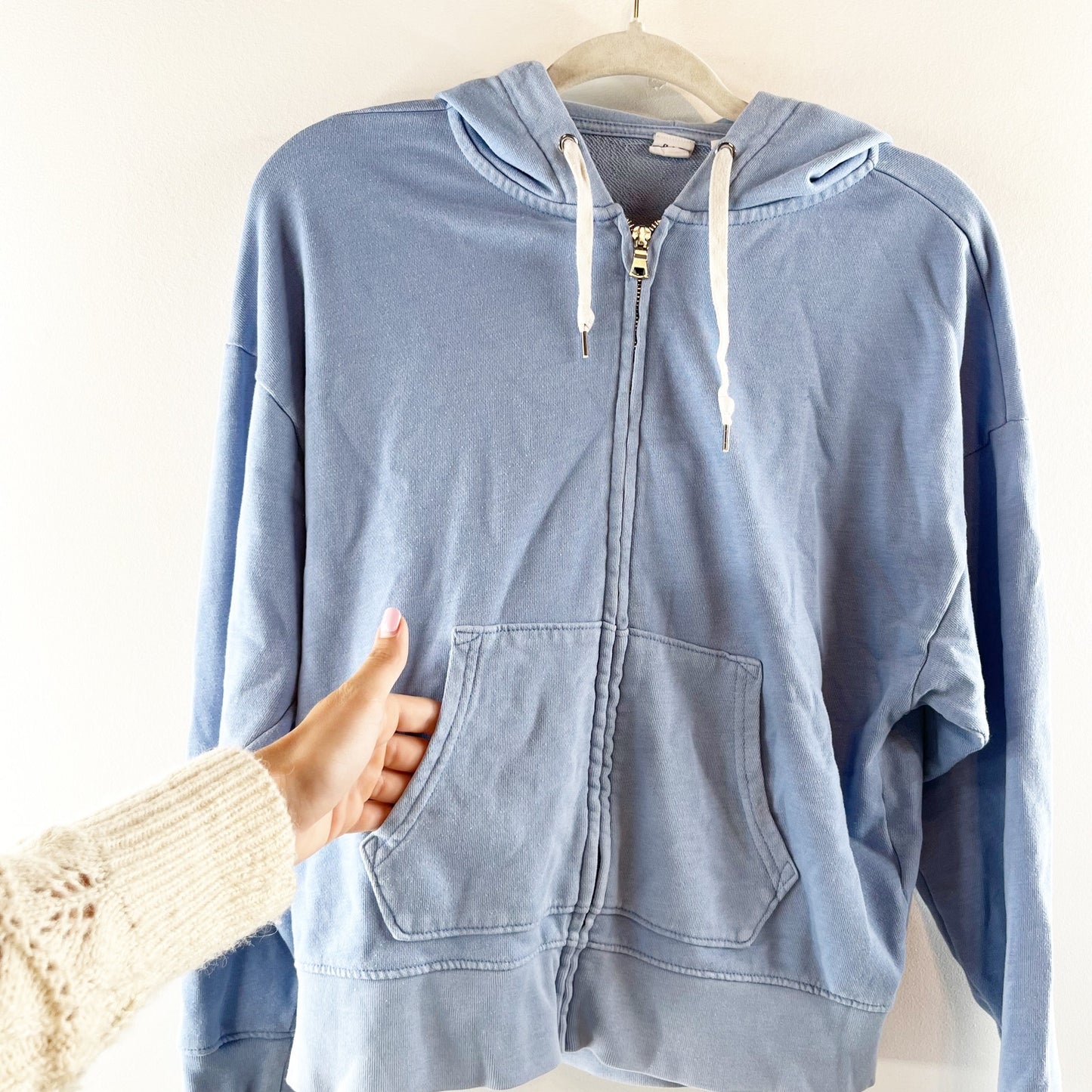 Gap Dolman Sleeve Kangaroo Pocket Cropped Full Zip Hoodie Bight Blue XS