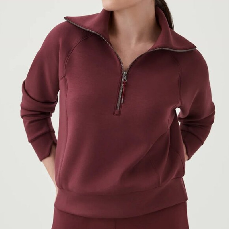 Spanx Air Essentials Half Zip Pullover Sweatshirt Spice Ox Blood Medium