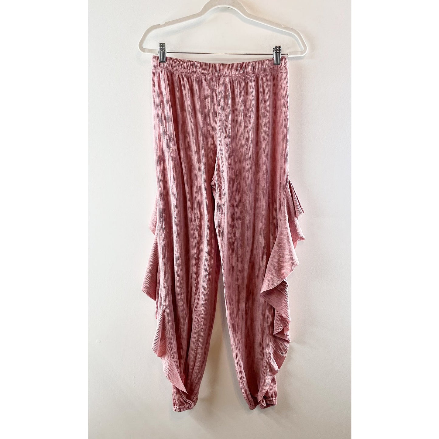 Free People Beach Ruffle Detail Pull On Jogger Flowy Pants Pink XS
