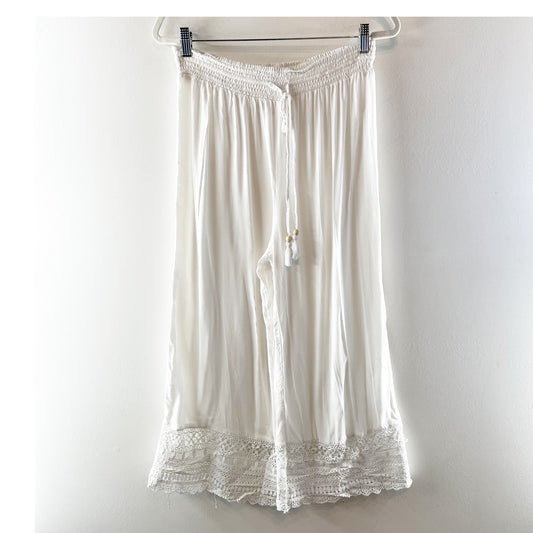 GOA Beachwear by Japna High Rise Wide Leg Crochet Trim Beach Pants White Large