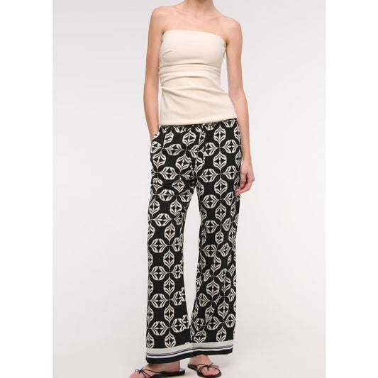 Abercrombie & Fitch Wide Leg Printed Drapey Pants Black White XXS Petite