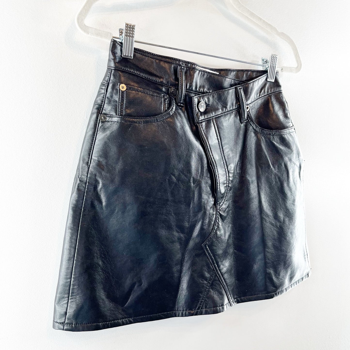 AGOLDE Recycled Leather Criss Cross Mini Skirt Detox Black 2