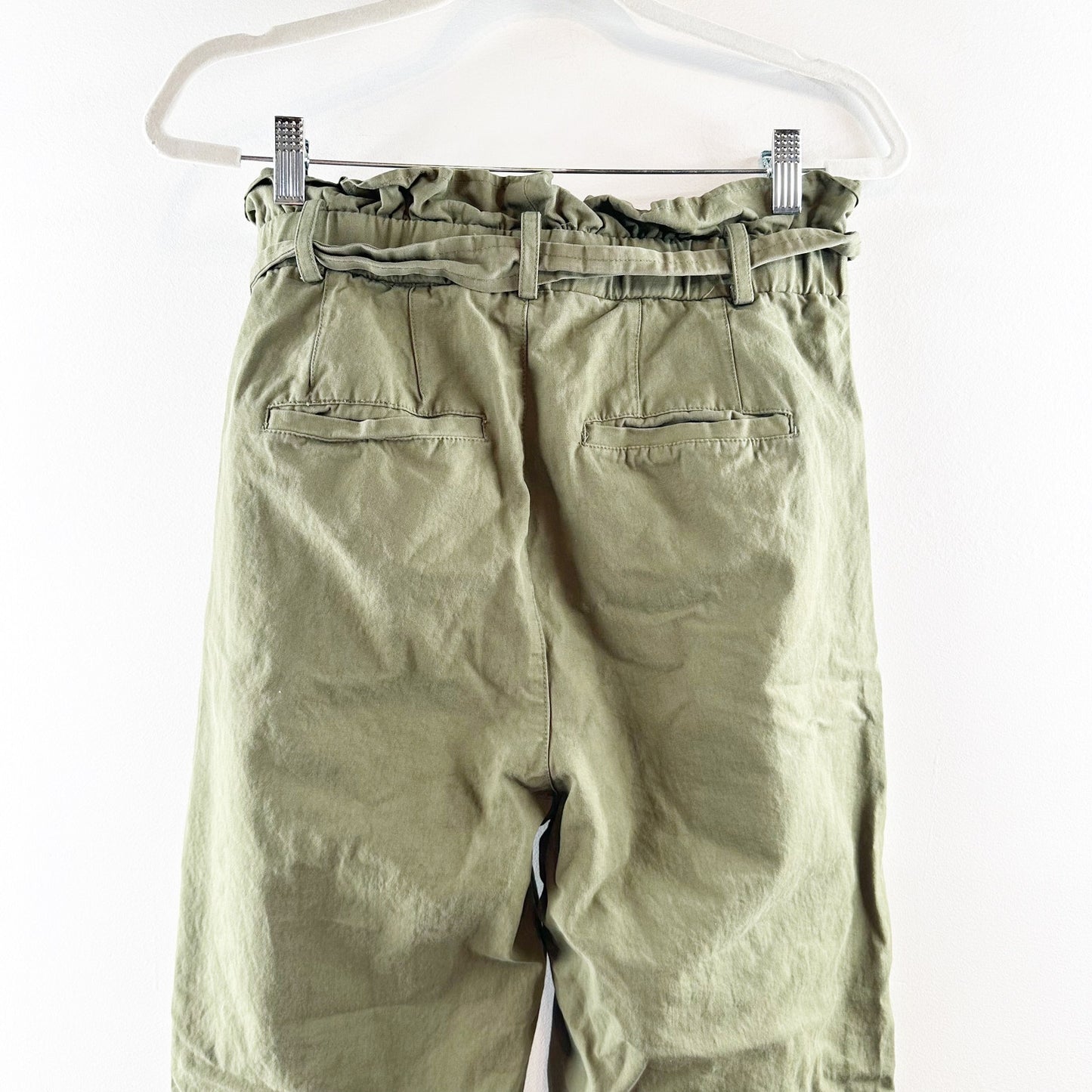 7 For All Mankind High Rise Paperbag Tapered Pants Olive Green Small