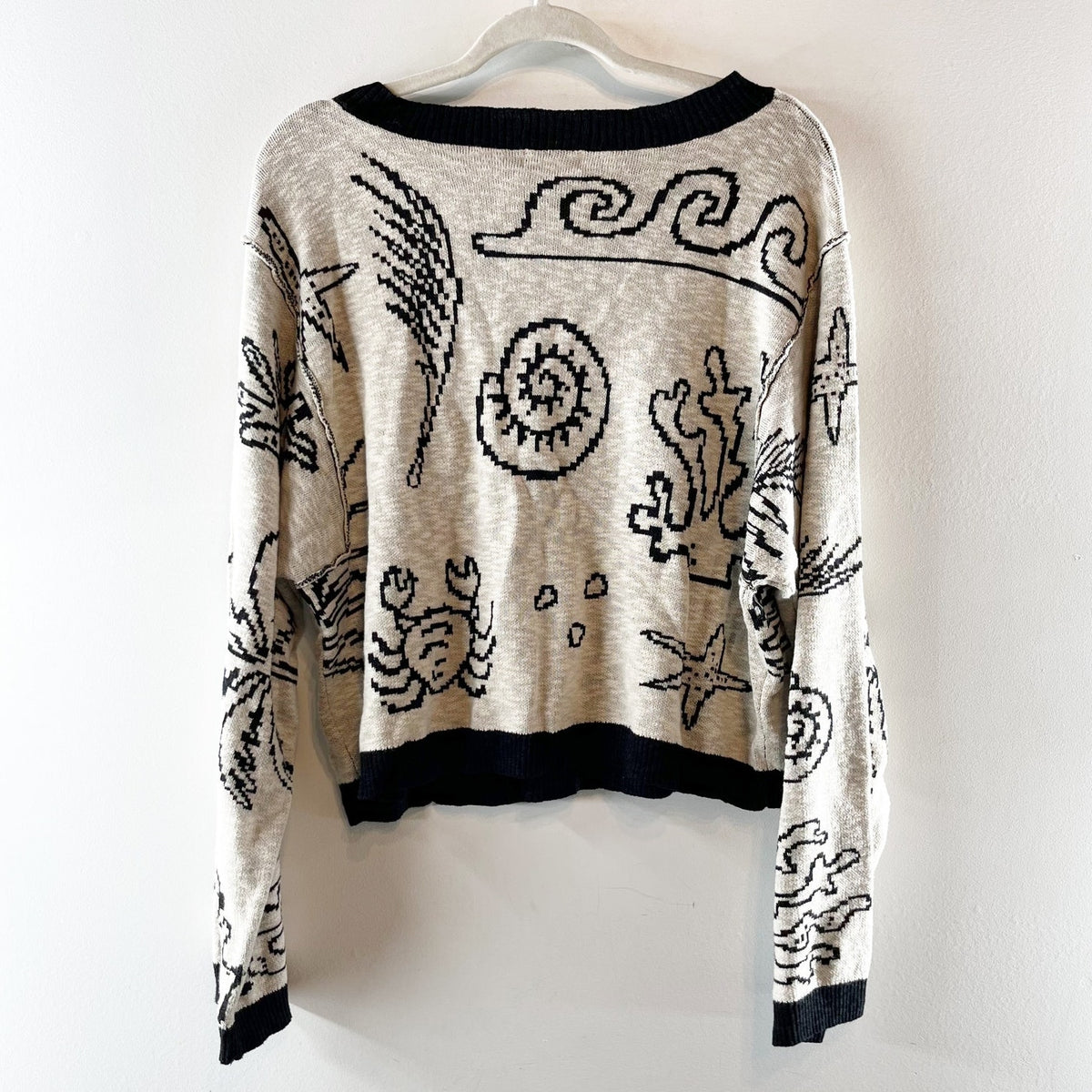 Promesa Beach Bash Nautical Long Sleeve Jacquard Knit Sweater Tan Beige Large