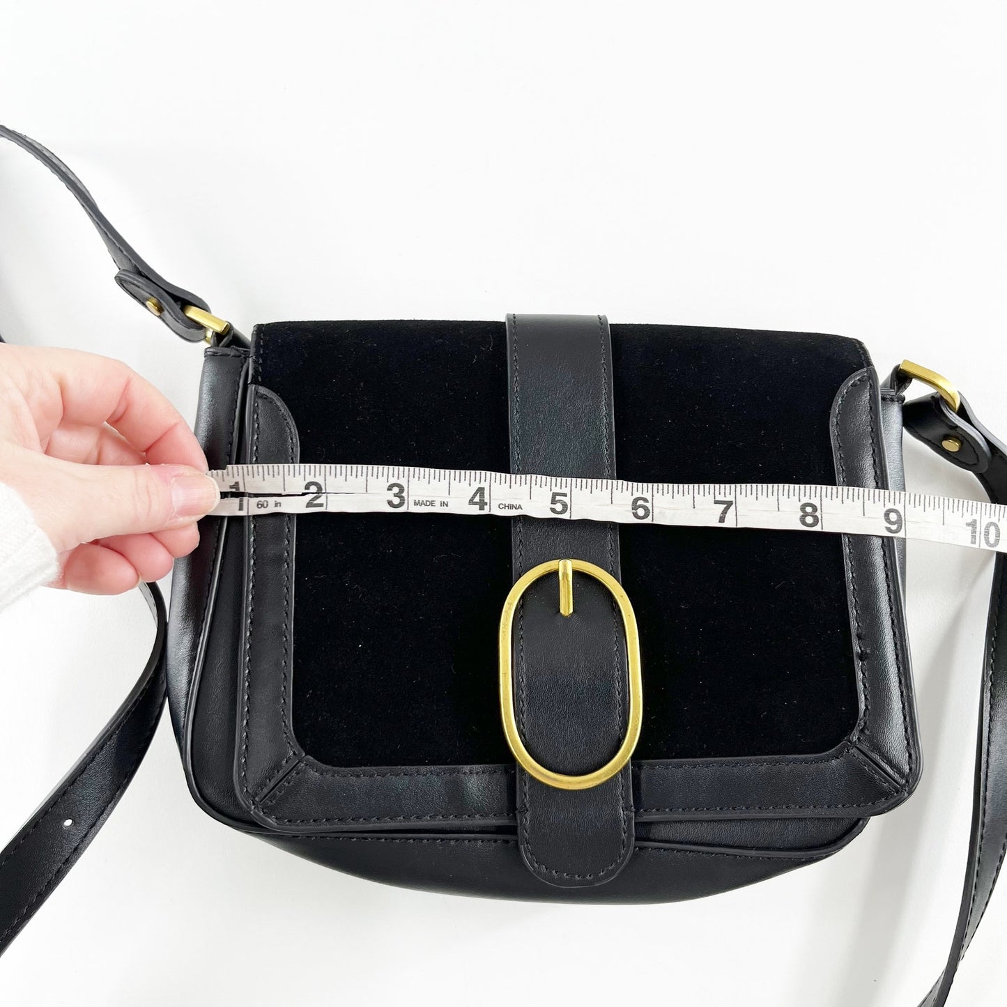 Mango Square Gold Buckle Crossbody Leather Purse Bag Black