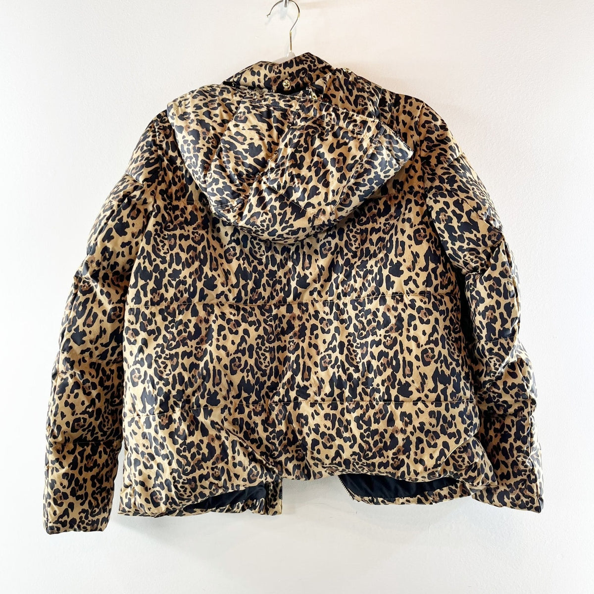 J. Crew Leopard Animal Print Full Zip Snow Puffer Coat Jacket Brown Black Small