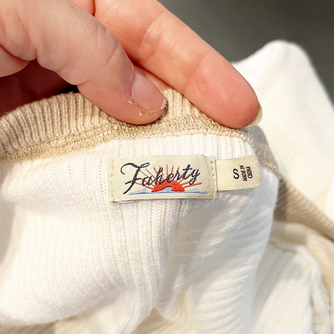 Faherty Mikki Ribbed Long Sleeve Henley Sweater Top White Cream Small