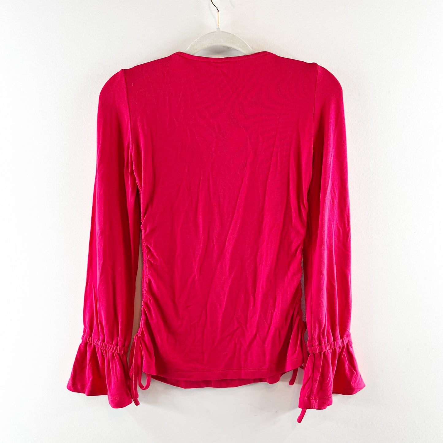 Maeve Anthropologie Long Sleeve Ruffle Scoop Neck Ruched Top Red Small