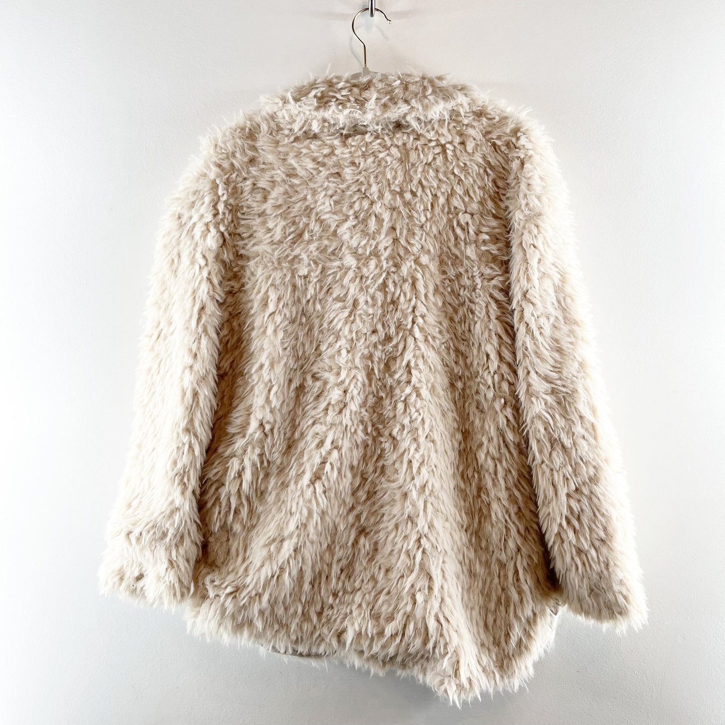 BB Dakota Warming Signs Collared Faux Fur Coat Tan Cream Small