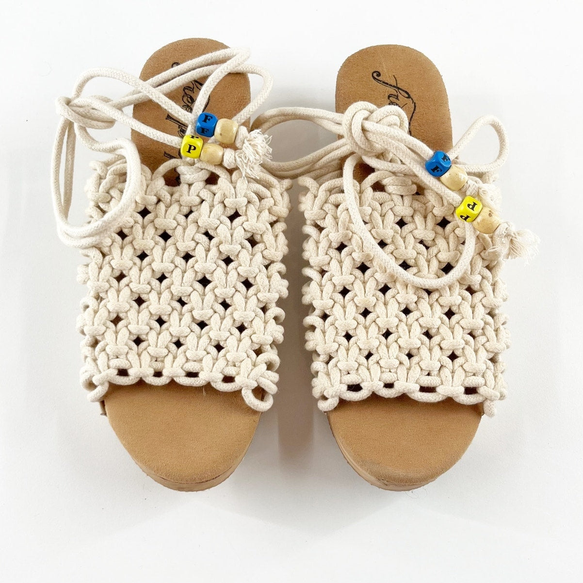 Free People Candy Crochet Braided Ankle Wrap Clog Sandals Cream 37 / 7