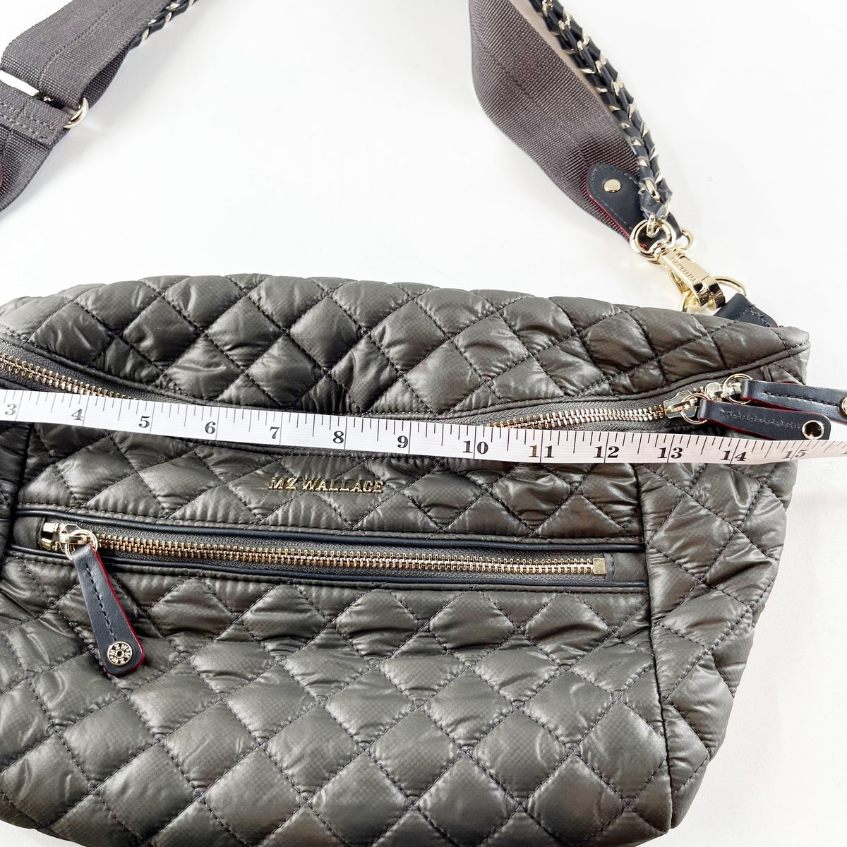 MZ Wallace Small Quilted Leather Crosby Crossbody Sling Bag Gray