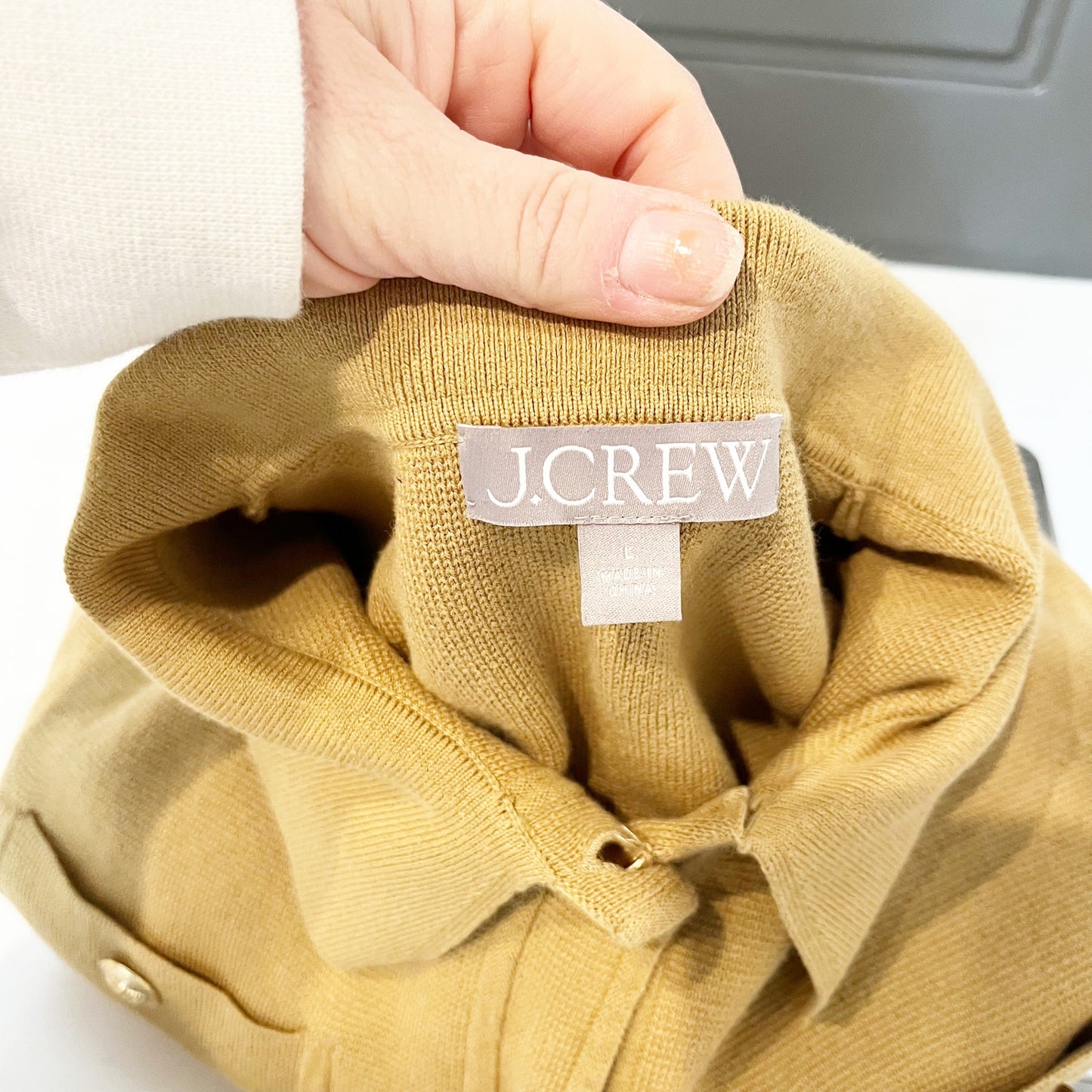 J. Crew Long Sleeve Patch-Pocket Button-Front Knit Sweater Lady Jacket Tan Large
