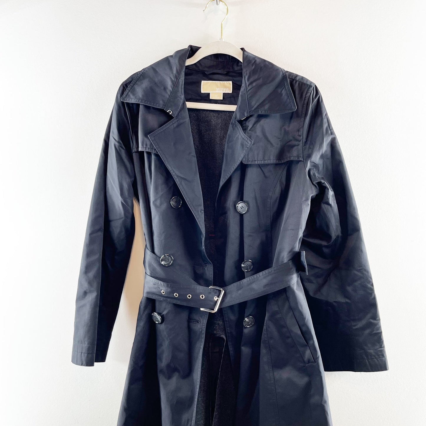 Michael Kors Long Sleeve Double Breasted Belted Trench Coat Black Small