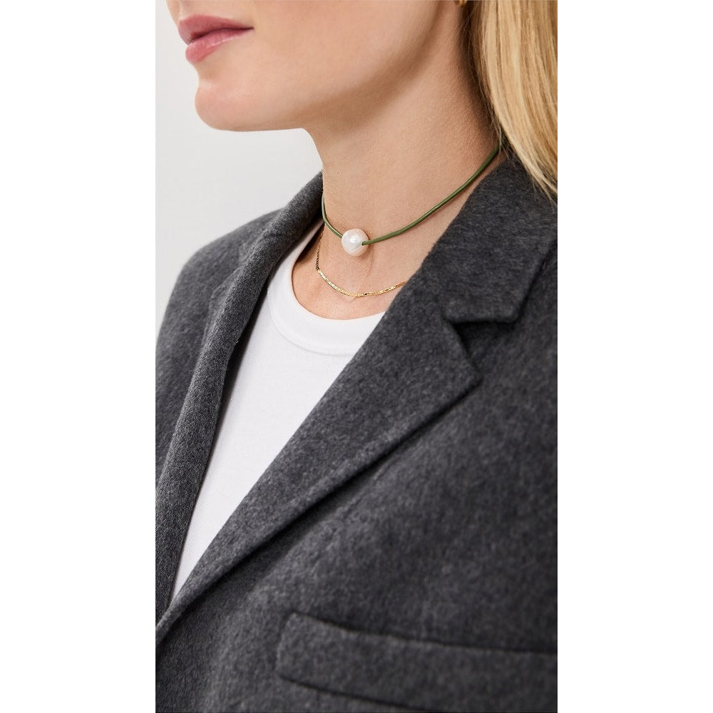 HART Palm Pearl Painted Leather Cord Necklace Green Pearl