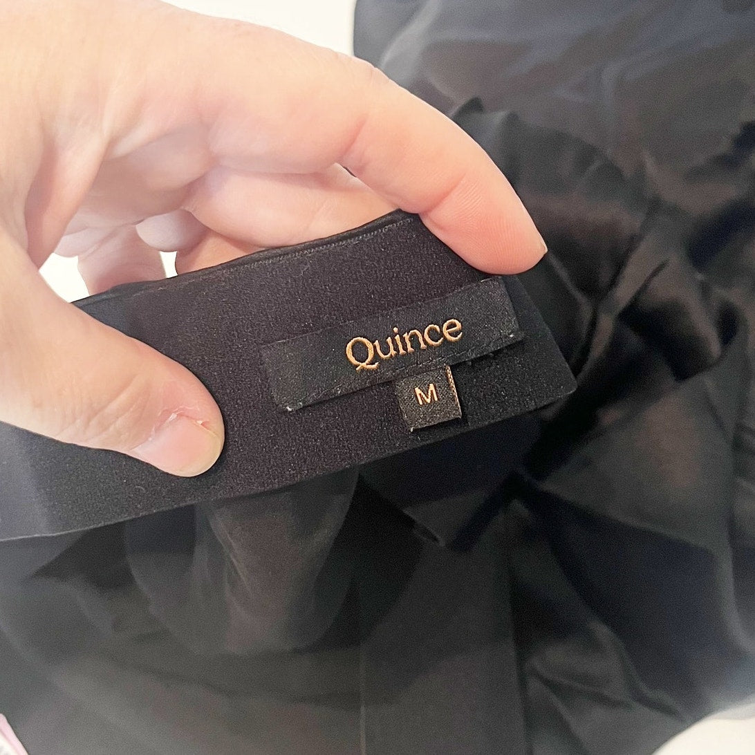 Quince 100% Washable Silk Slip Satin High Waisted Midi Skirt Black Medium