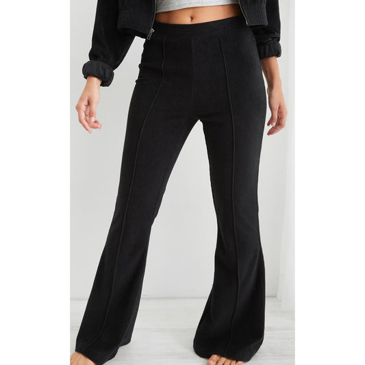 Aerie Ribbed Velour Corded Groovy Flare Leggings Pants Black XS