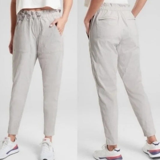 Athleta Pull On Trekkie Paper Bag Ankle Pants Galactic Grey 12