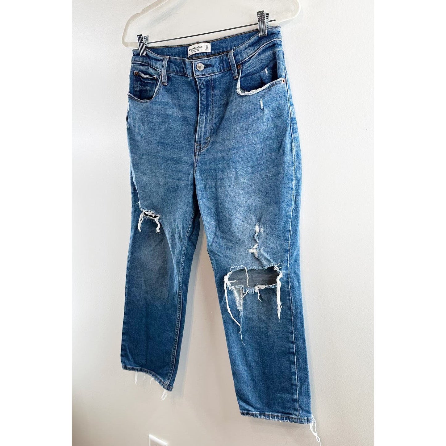 Abercrombie & Fitch The Ankle Straight Ultra High Rise Distressed Jeans Blue 12S