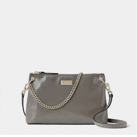 Kate Spade River Bixby Patent Leather Chain Crossbody Purse Silver Gray