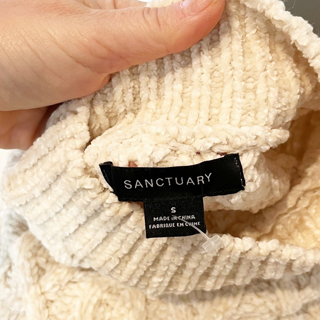 Santuary Long Sleeve Mock Neck Cable Knit Pullover Sweater Cream Small