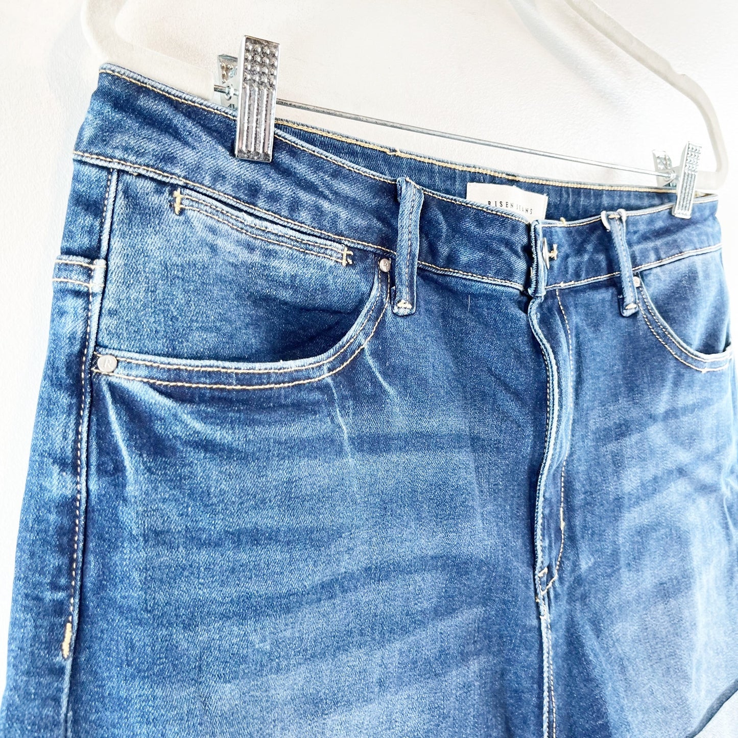 Risen High Rise Cuffed Denim Jean Shorts Blue 2X