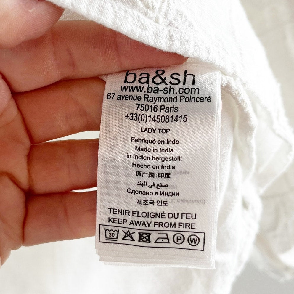 Ba&sh Ravel Long Sleeve Embroidered Eyelet Blouse Shirt Top Cotton 0 Small