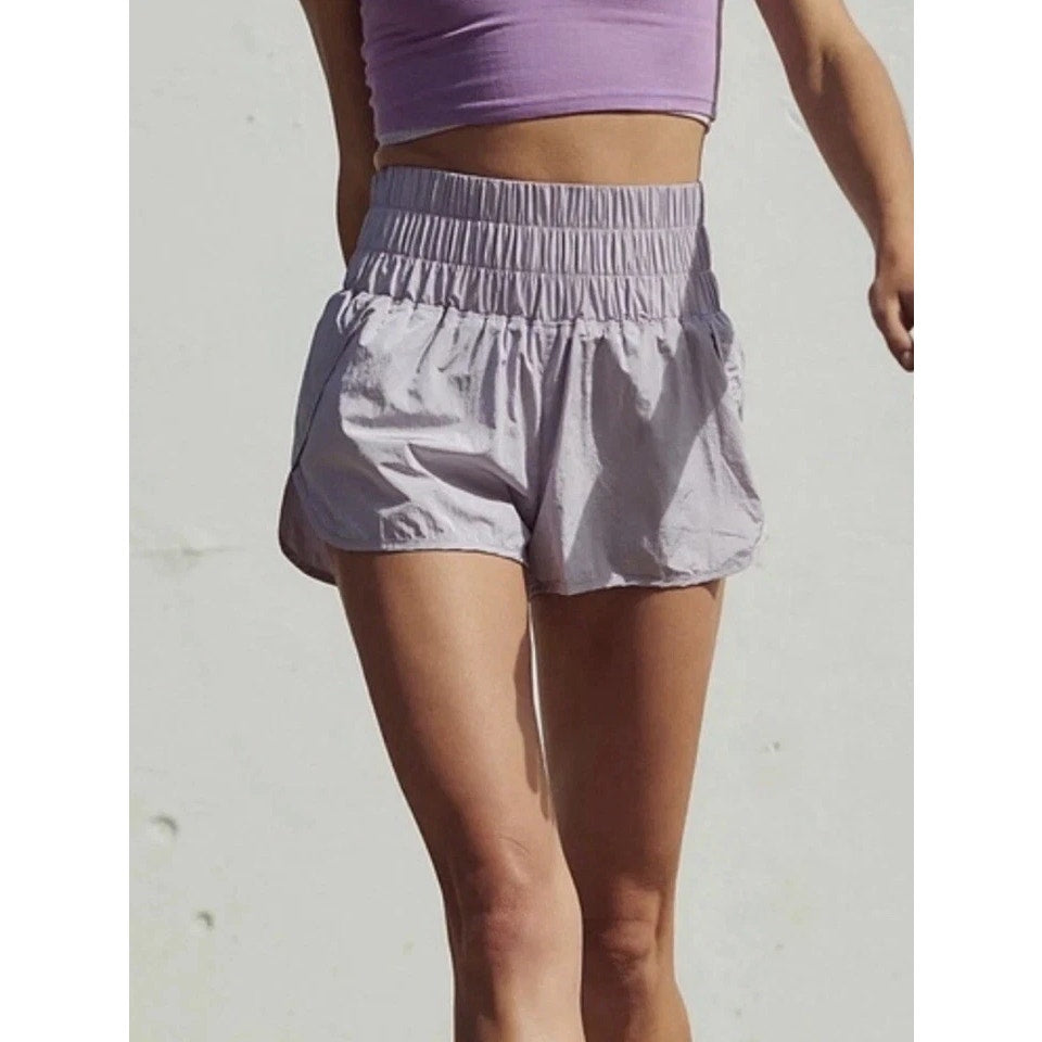 FP Movement The Way Home High Waisted Smocked Running Active Shorts Lilac XS