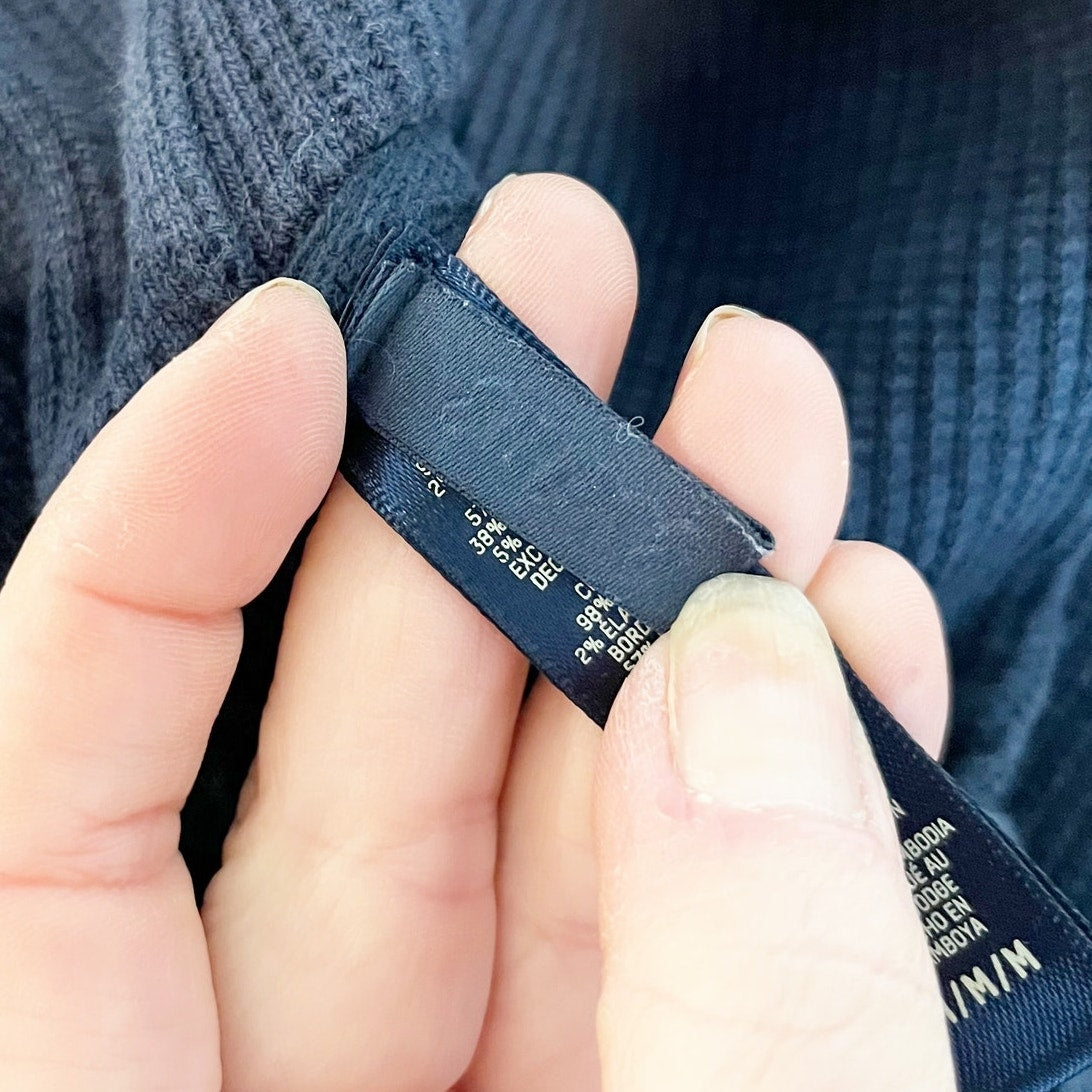 SKIMS Heavy Waffle Knit Cropped Full Zip Hoodie Jacket Navy Blue Medium