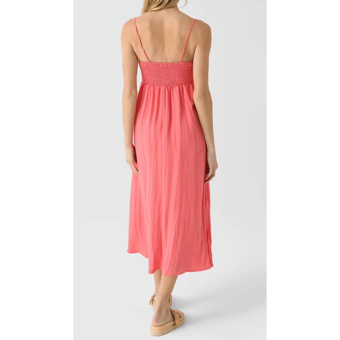 Z Supply Beachside Smocked Midi Dress in Sunset Pink Coral Small