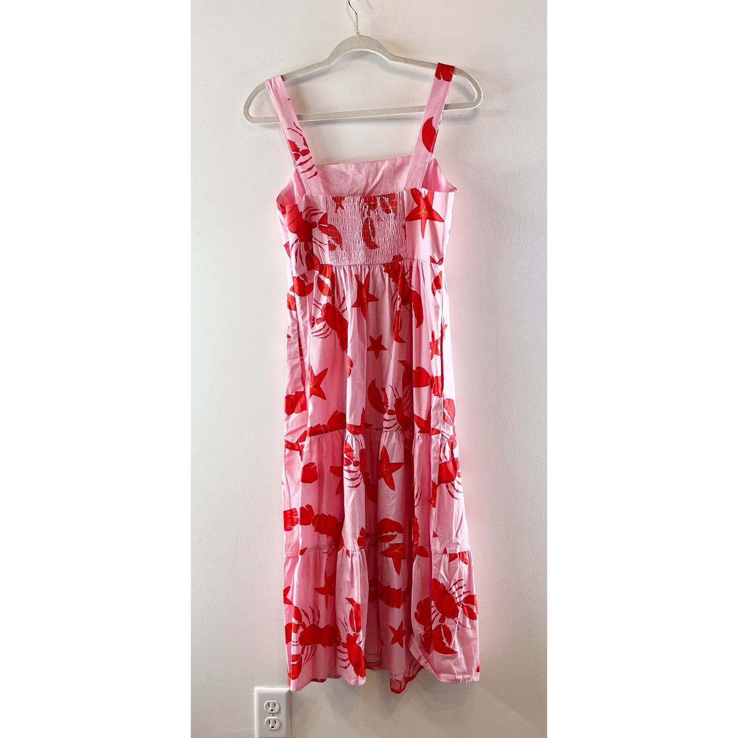 J. Crew Sleeveless Square Neck Lobster Print Midi Dress Pink Red 4