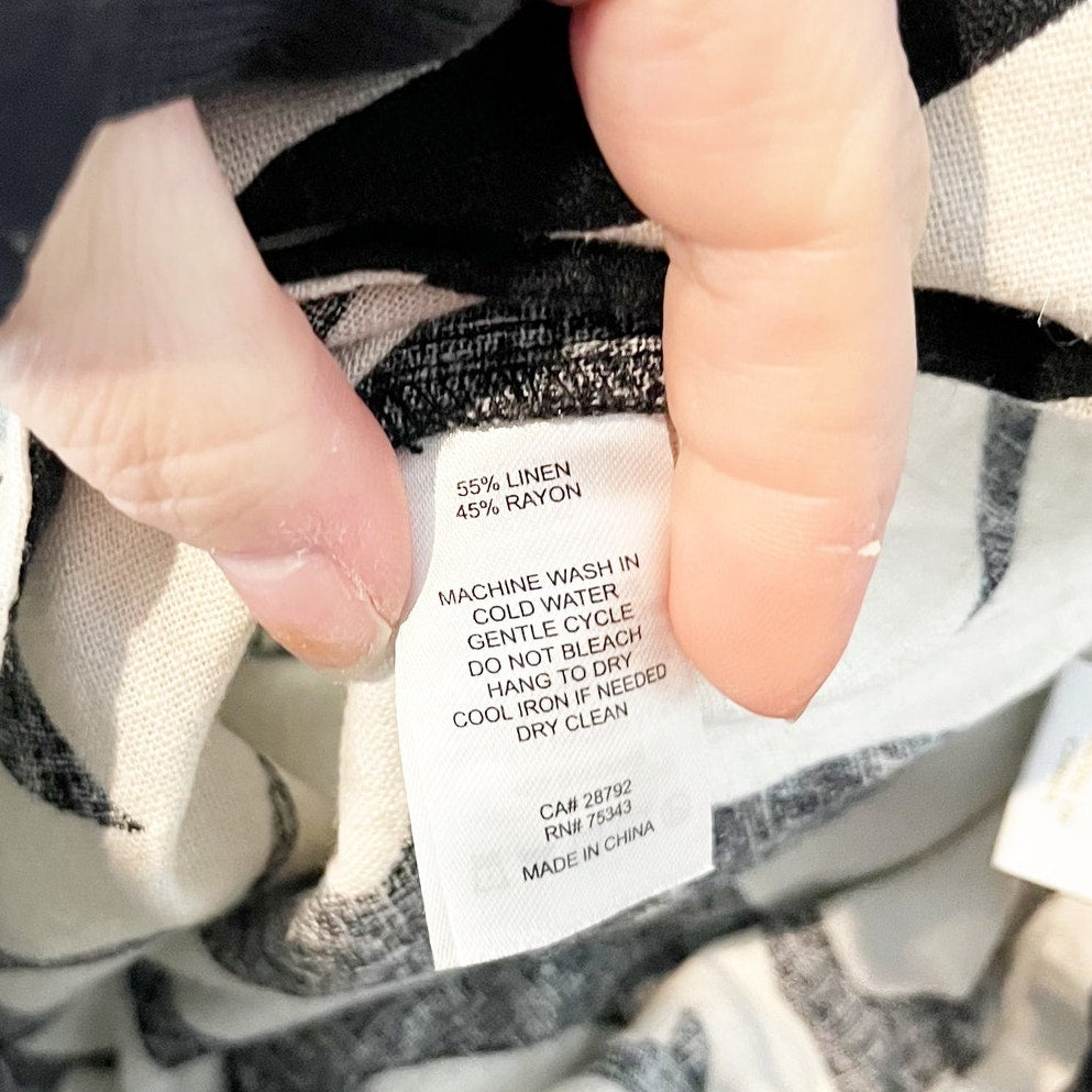 House of Harlow Floral Tropical Wide Leg Linen Blend Pants Black White 2