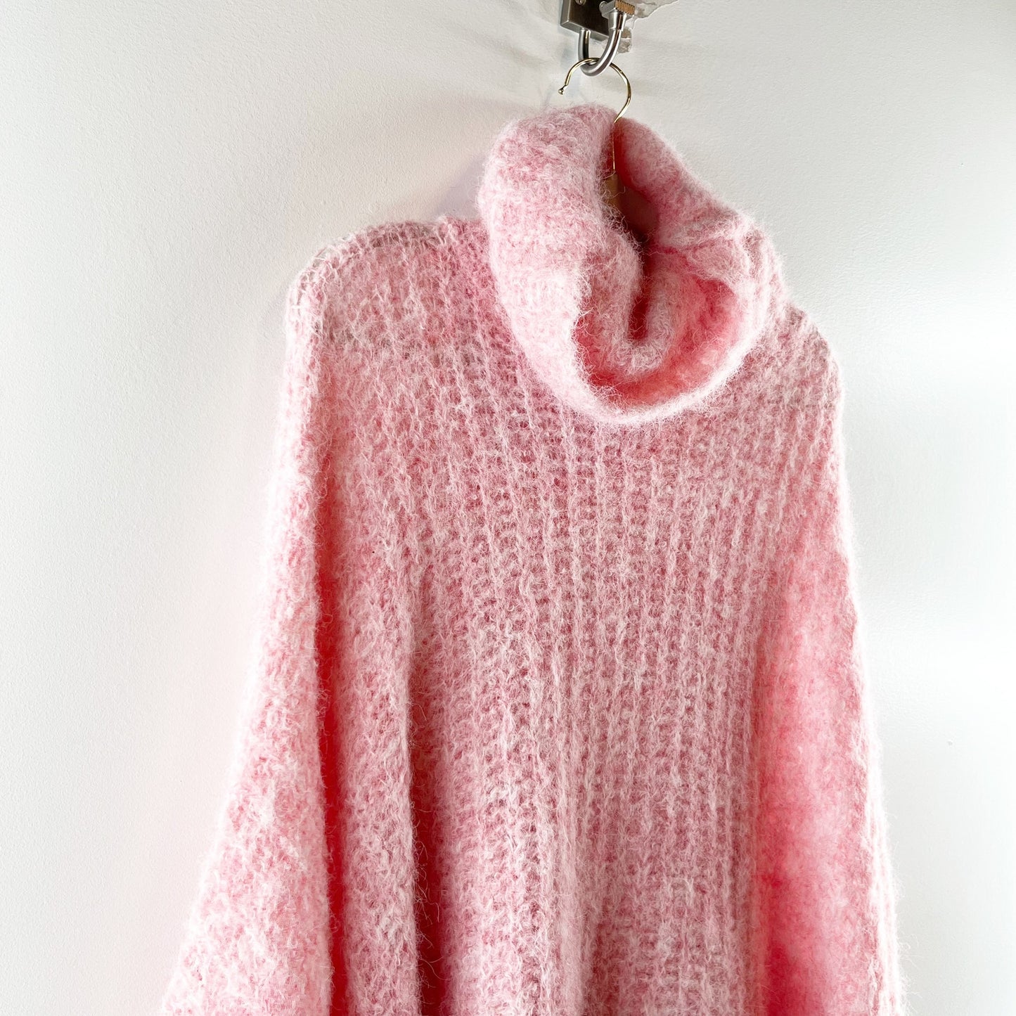 Anthropologie Funnel Neck Oversized Soft Knit Poncho Sweater Pink One Size