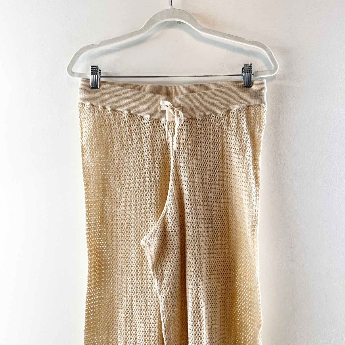 Pact Womens Sandshell Beachside Crochet Knit Beach Pants Tan Beige Small