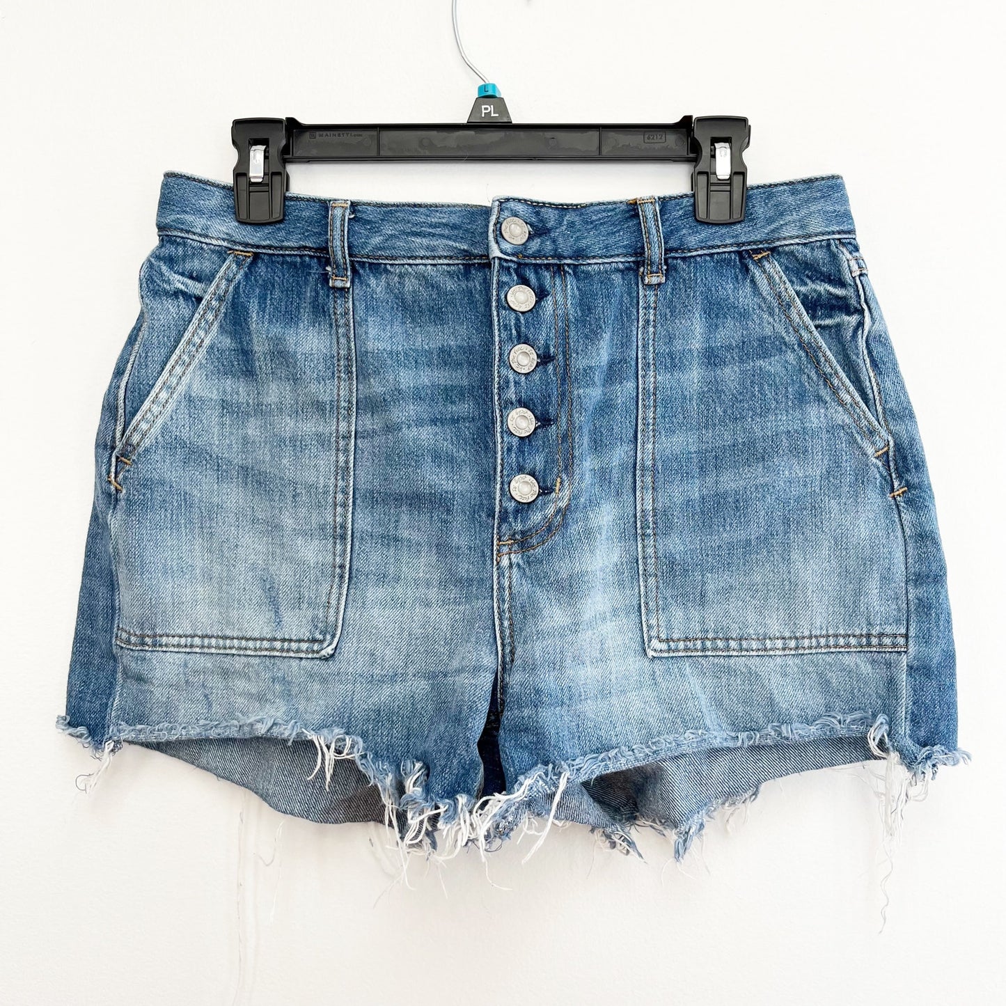 Free People We The Free Jesse Carpenter High Rise Button Fly Shorts Blue 30
