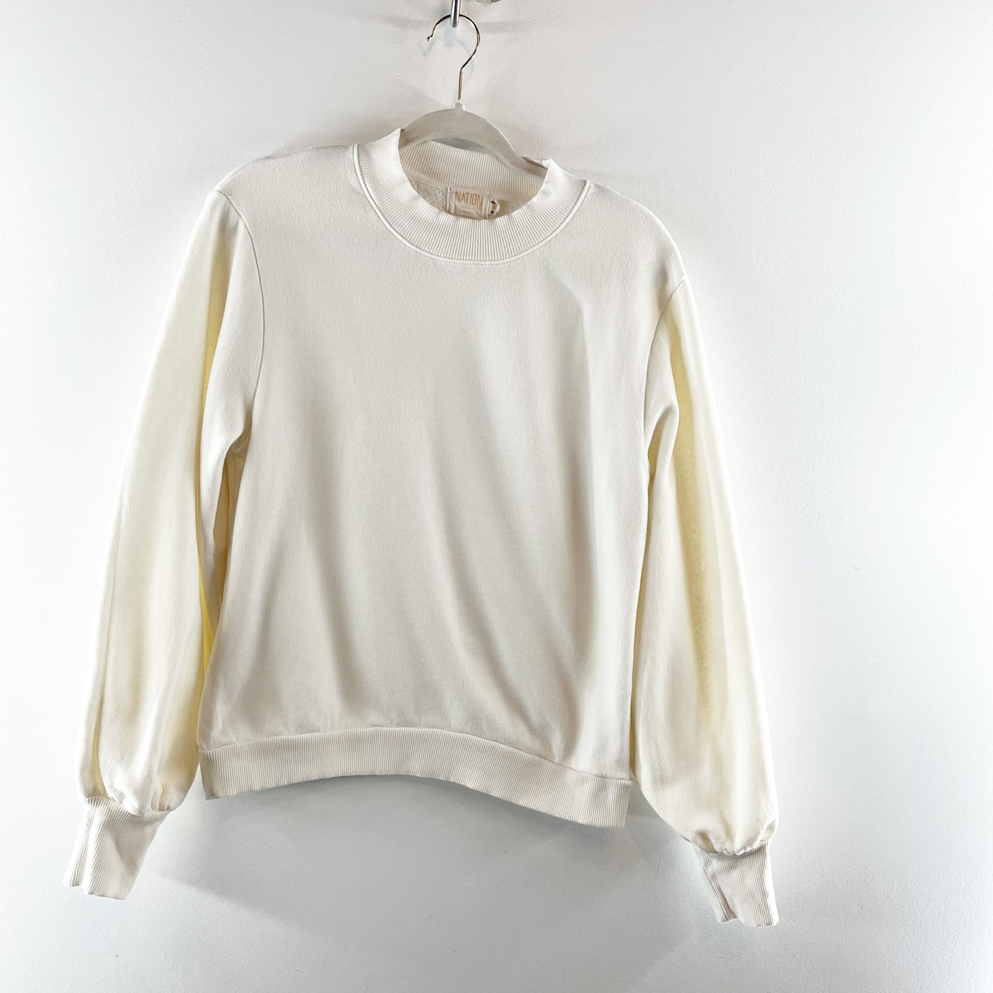 Nation LTD Crewneck Long Sleeve Pullover Sweatshirt White Medium