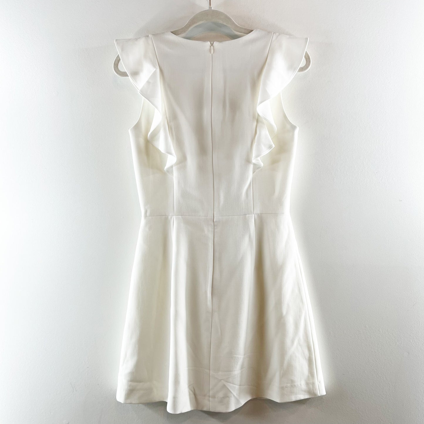 French Connection Whisper Ruffle V Neck Mini Dress White 6