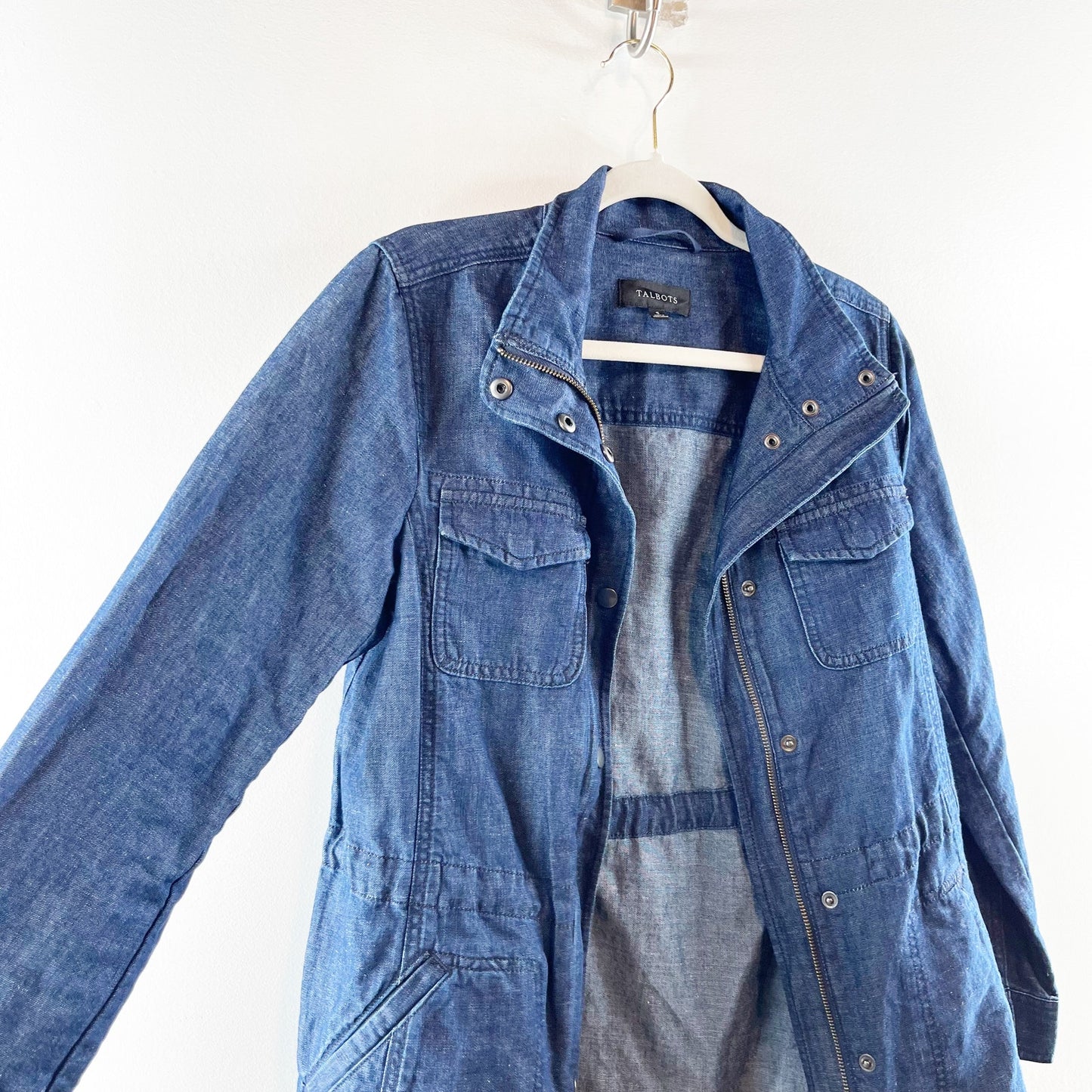 Talbots Denim Twill Field Anorak Jacket Coat Blue Small