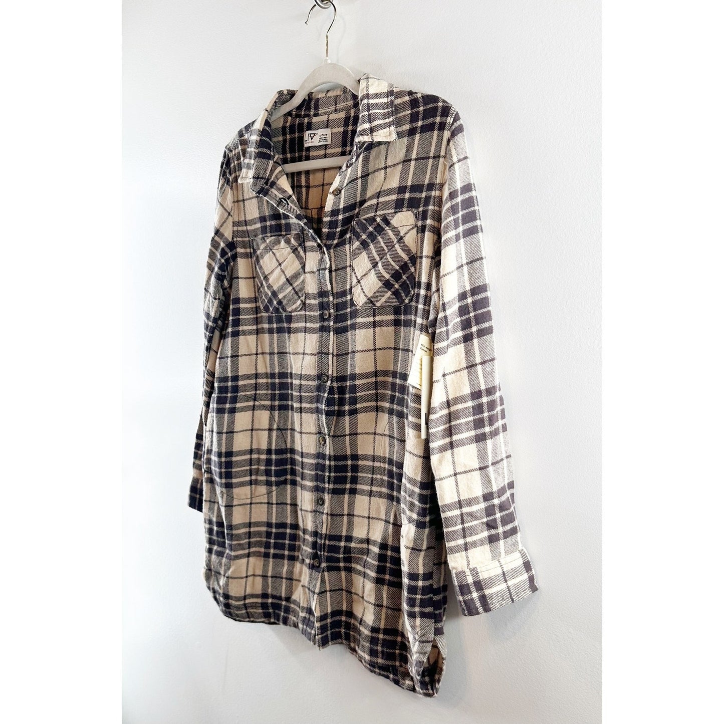 LIV Outdoor Harvest Mid-Weight Flannel Tunic Top Macadamia Plaid Small