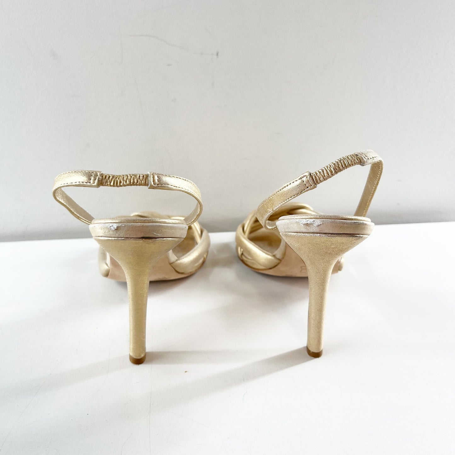 BCBGMaxazria Metallic Leather Slingback Stiletto Heel Sandals Shoes Gold 7.5