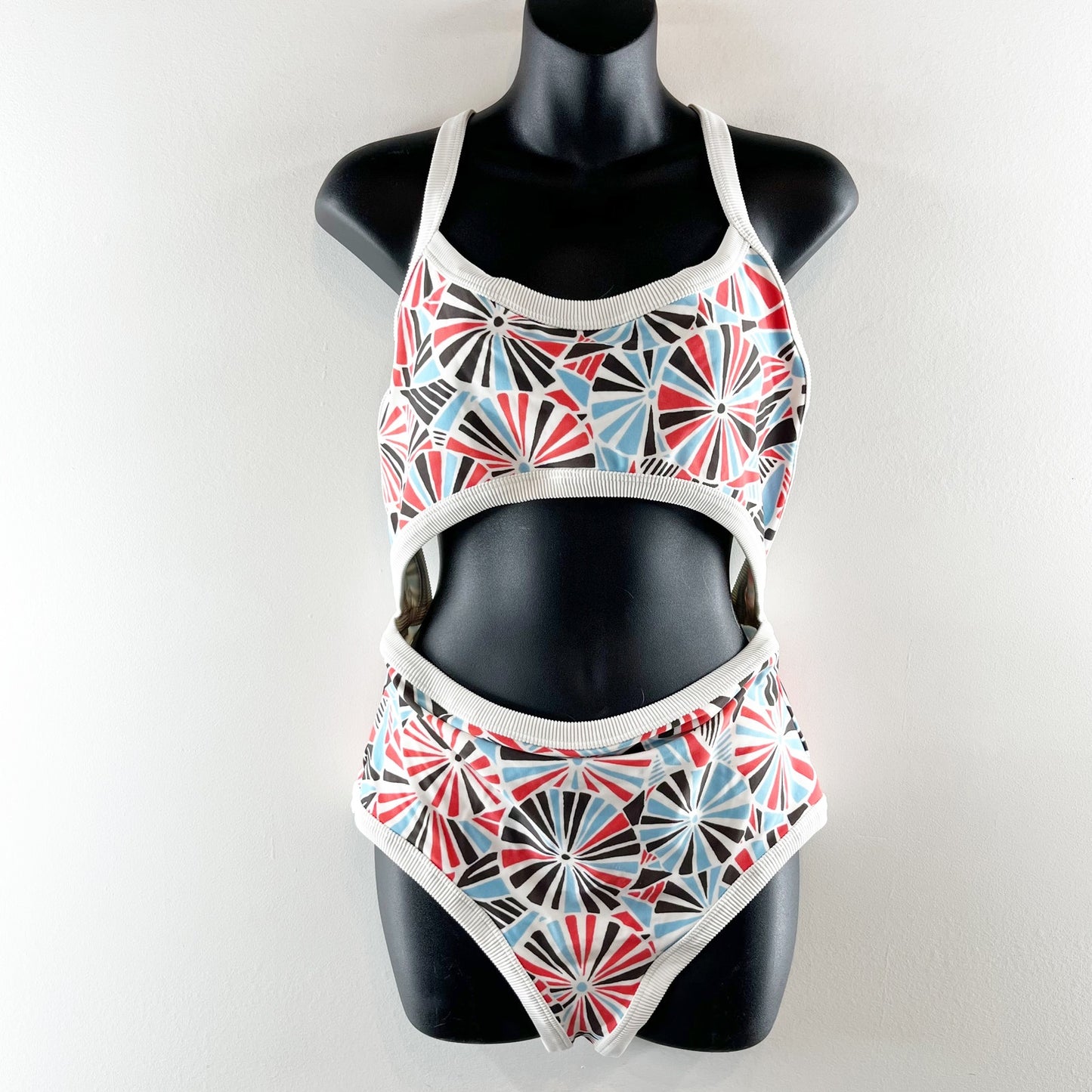 Aerie Cutout One Piece Swimsuit White Blue Red Large