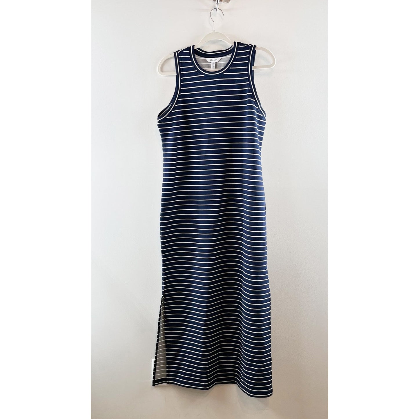 Spanx AirEssentials Striped Sleeveless UPF 50+ Tank Maxi Dress Navy Blue Medium
