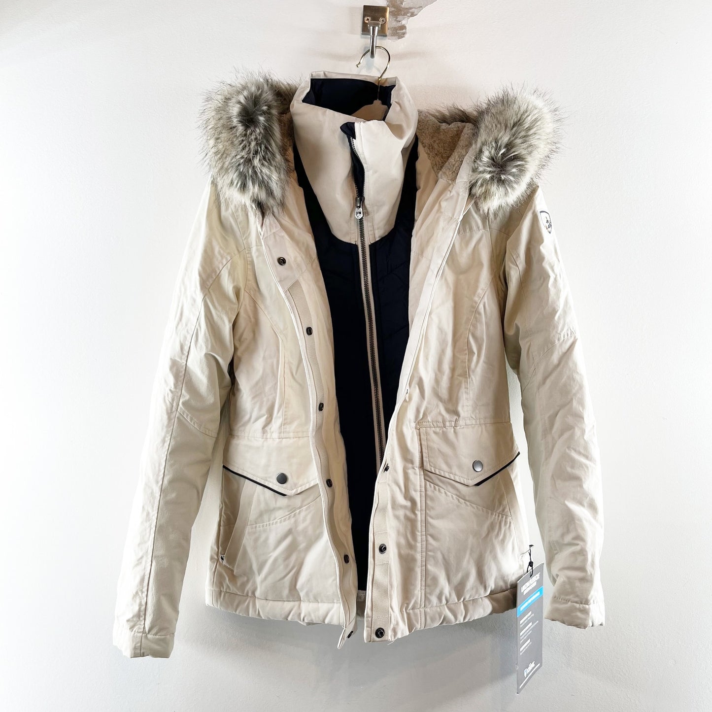 KUHL Ukon Elevated Performance Fleece Lined Hoody Jacket Fur Trim Ivory XS