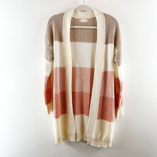 Altar'd State Striped Long Sleeve Open Cardigan Sweater Cream Pink Small