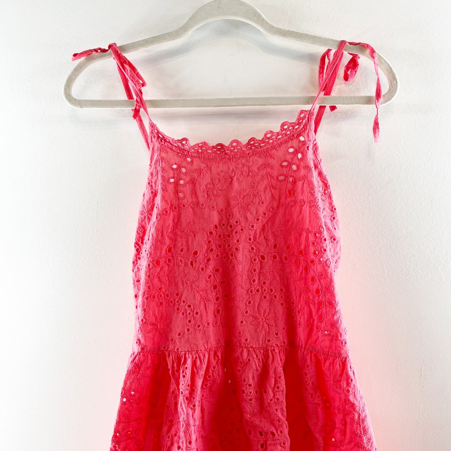Valentina Naldi Cotton Eyelet Peplum Tie Shoulder Tank Top Coral Pink Large
