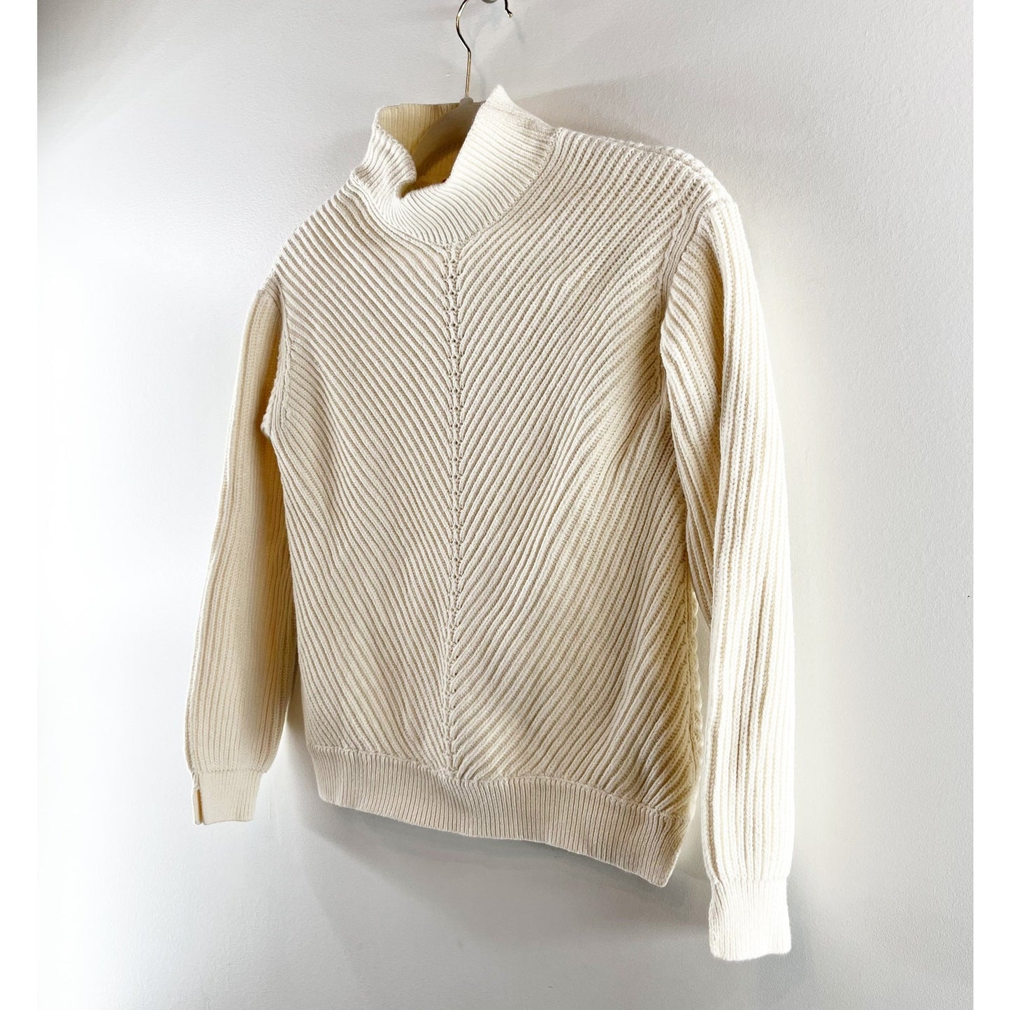 Marine Layer Skylar Mock Neck Knit Wool Blend Pullover Sweater Cream XS