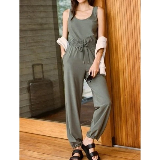 Abercrombie & Fitch Traveler Sleeveless Jogger Jumpsuit Olive Green XS Petite