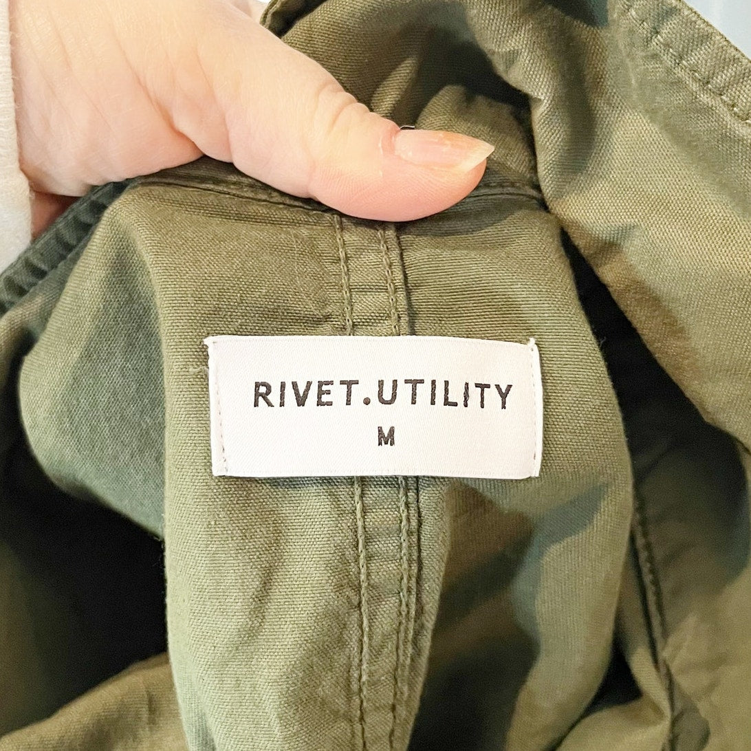 Rivet Utility Looker Long Sleeve Straight Leg Cotton Jumpsuit Green Medium